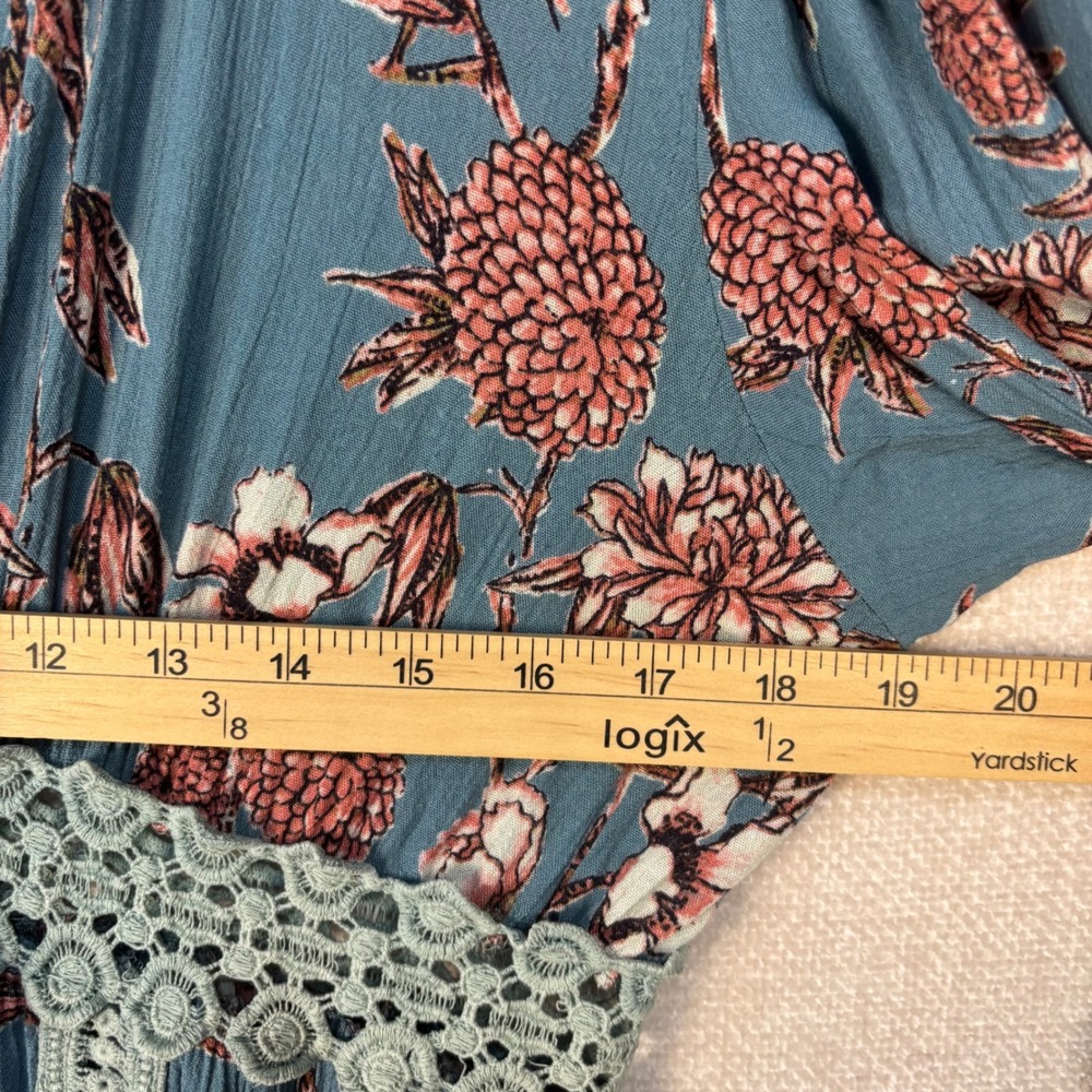 Angie Floral Boho Cardigan Kimono Blue Crochet Lace Bell Sleeve Womens Large - Picture 5 of 11